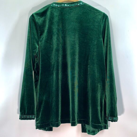 Quacker Factory Size M Green Velour Sequin Two Piece Set Top & Cardigan Artsy - Picture 5 of 12